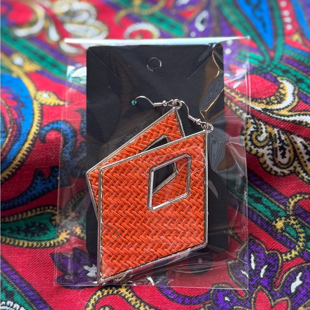 Orange threaded diamond shaped earrings